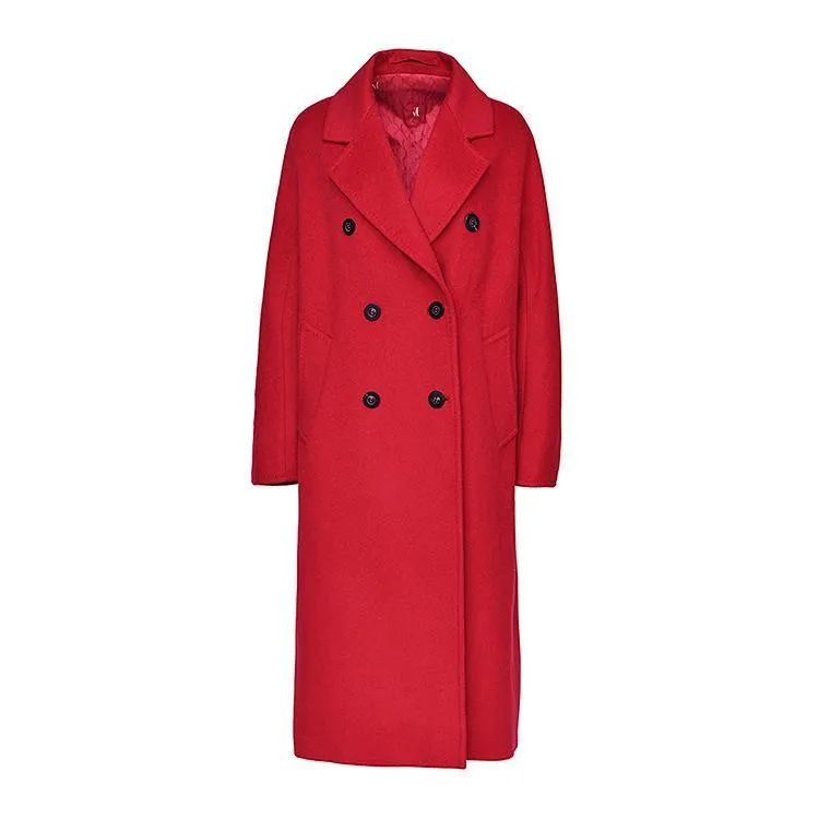 100% Wool Elegant Double Breasted Belted Warm Wool Coat