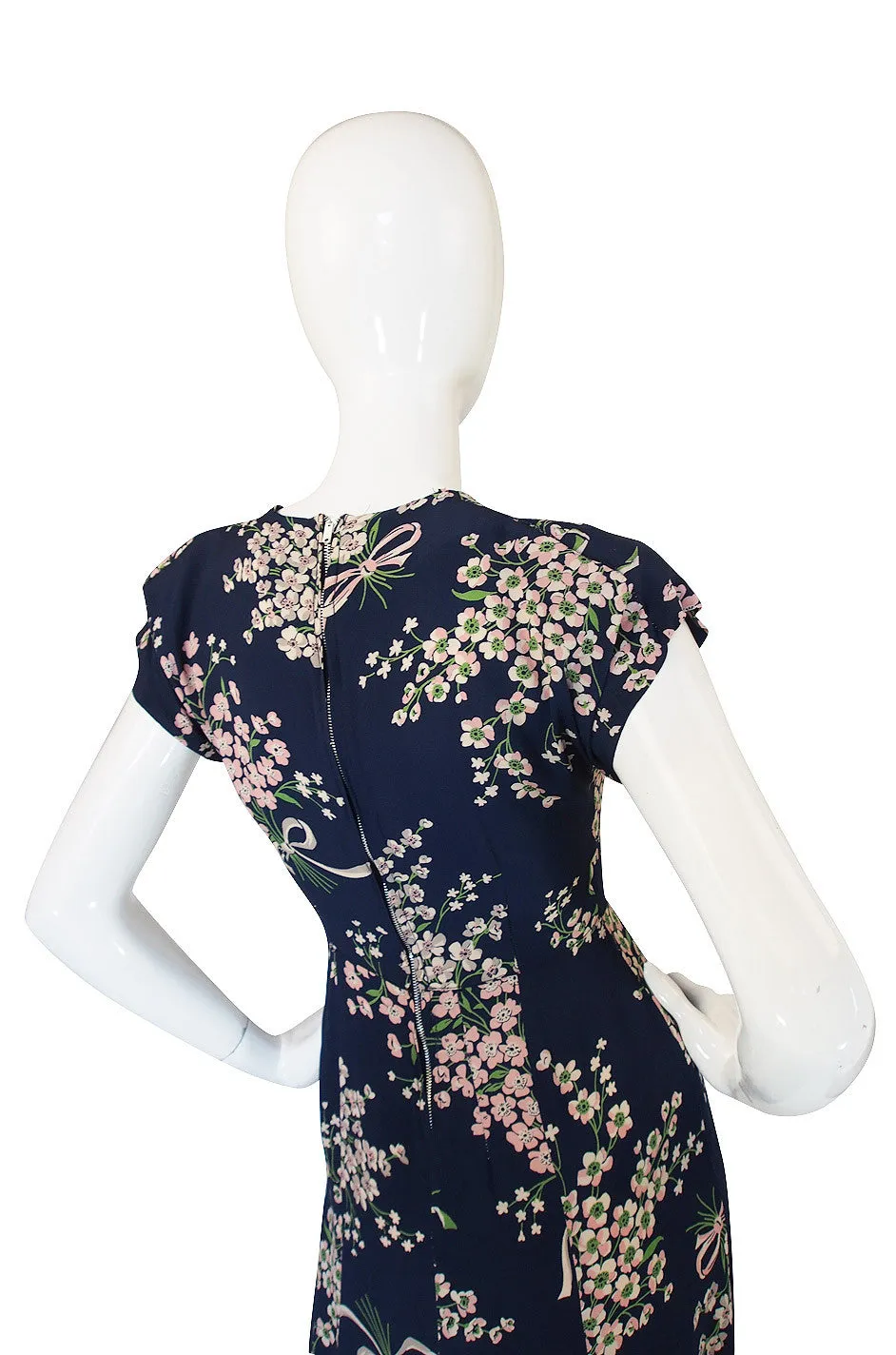 1940s Amazing Blue Floral Swing Dress