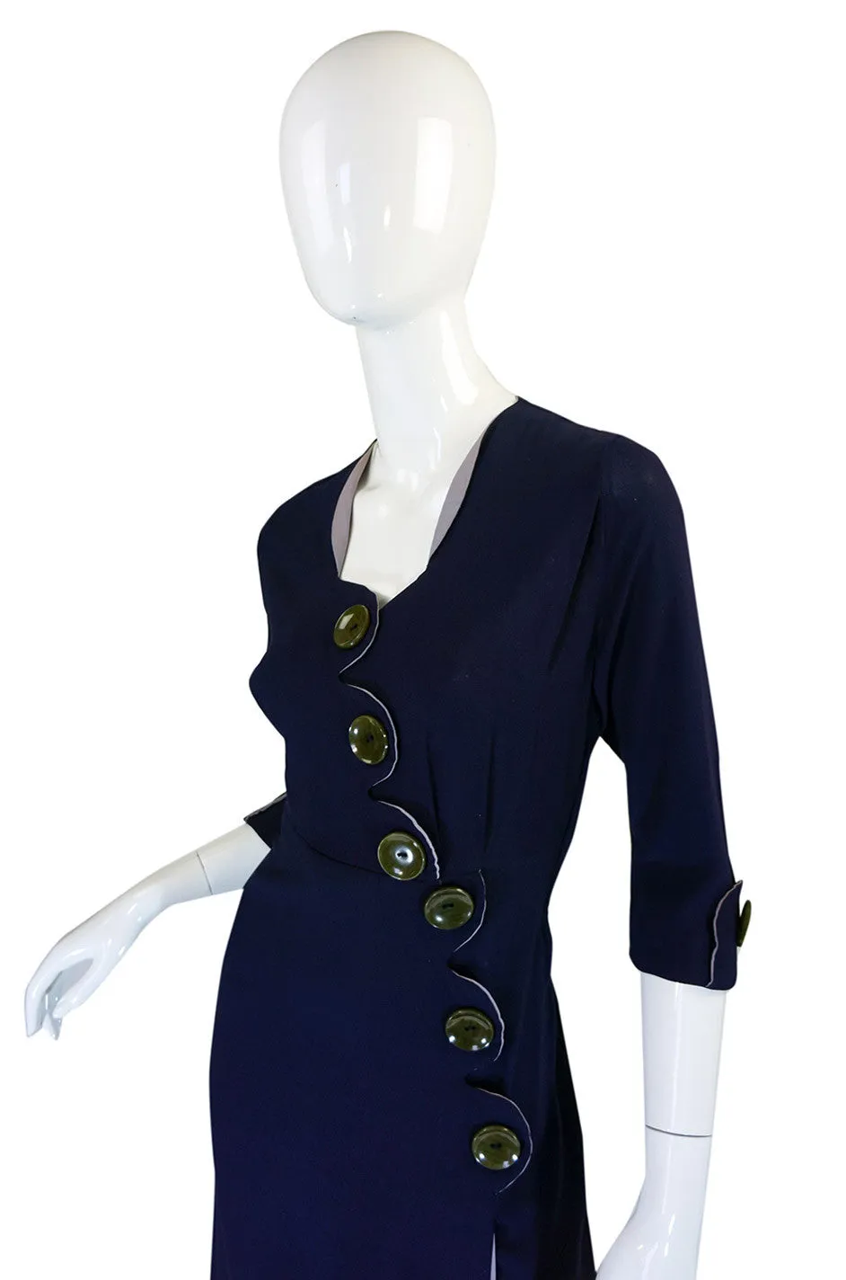 1940s Asymmetrical Button Swing Dress