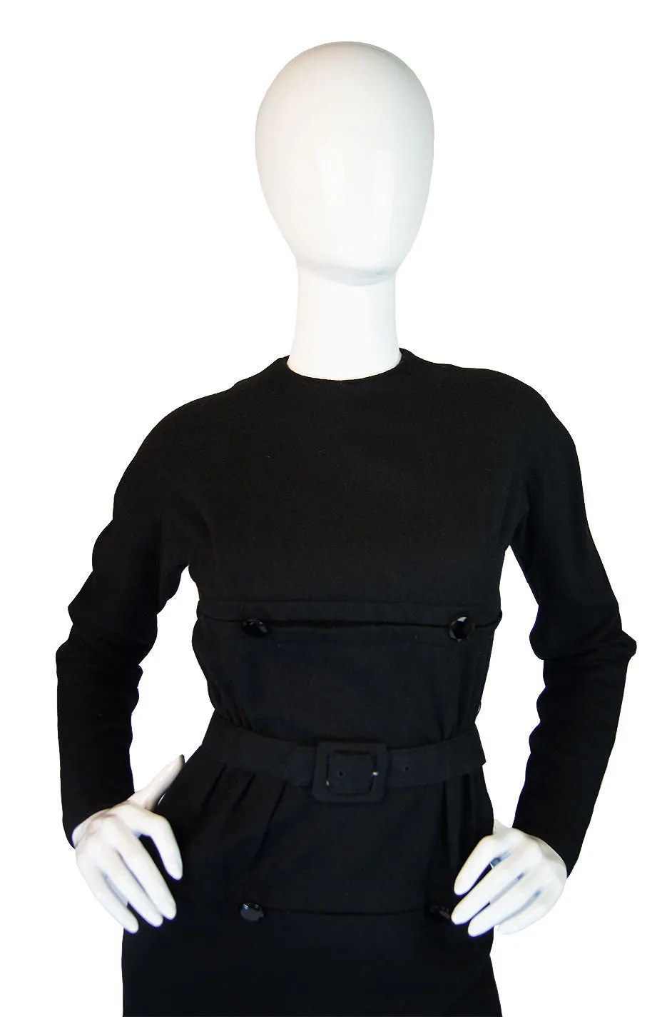 1940s Button Detail Black Wiggle Dress