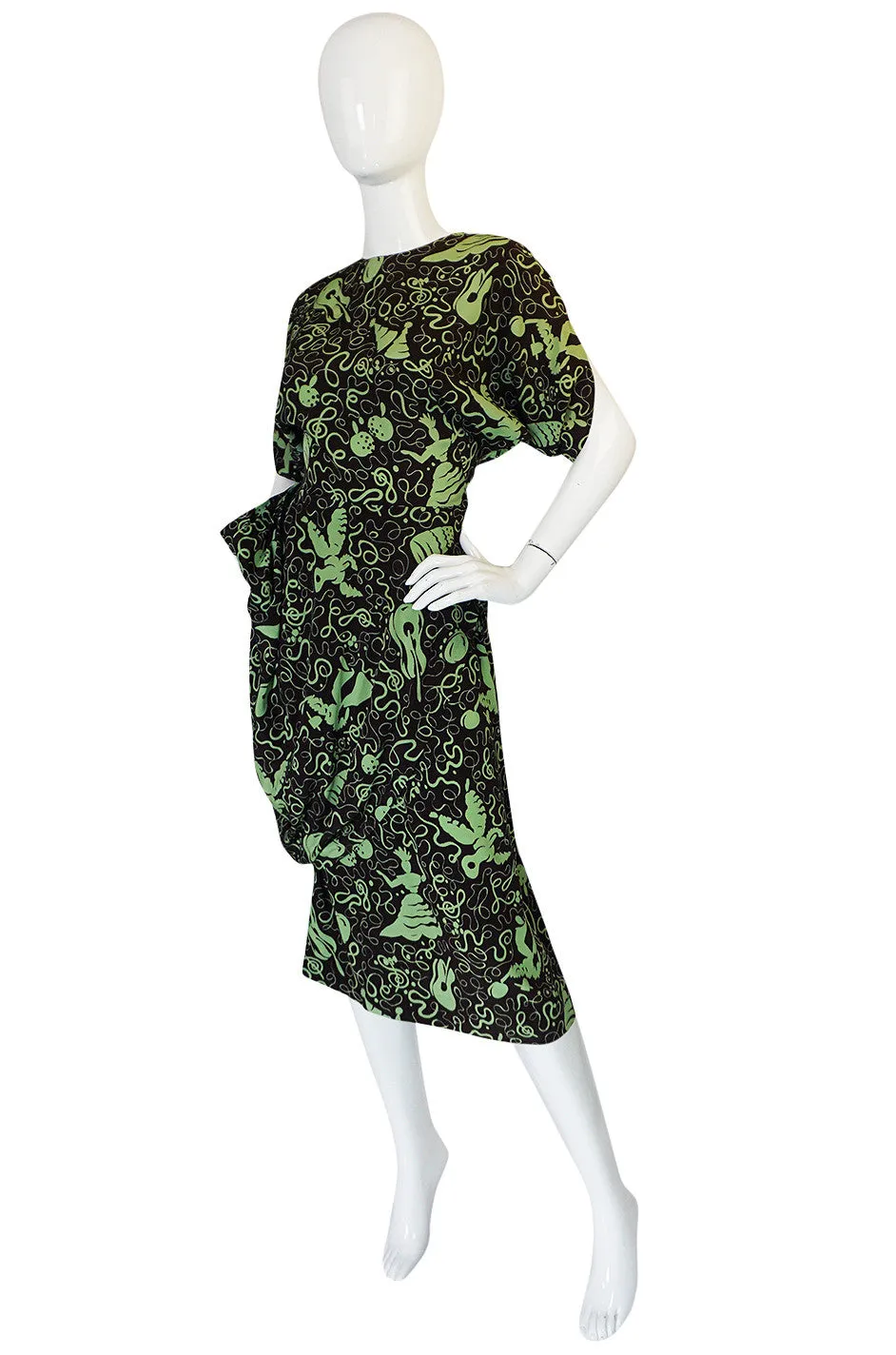 1940s Green & Chocolate Music Print Novelty Swing Dress