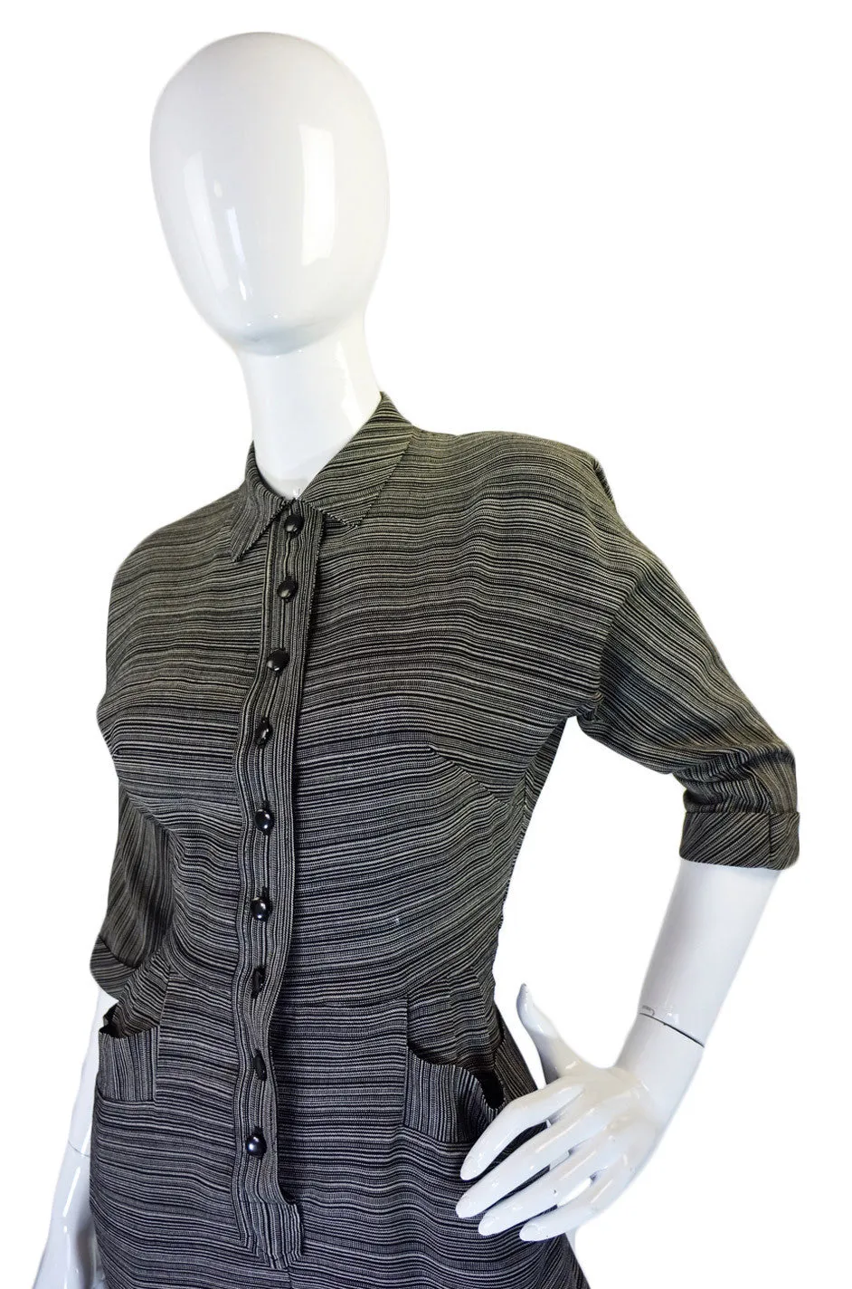 1940s Grey Secretary Day Swing Dress