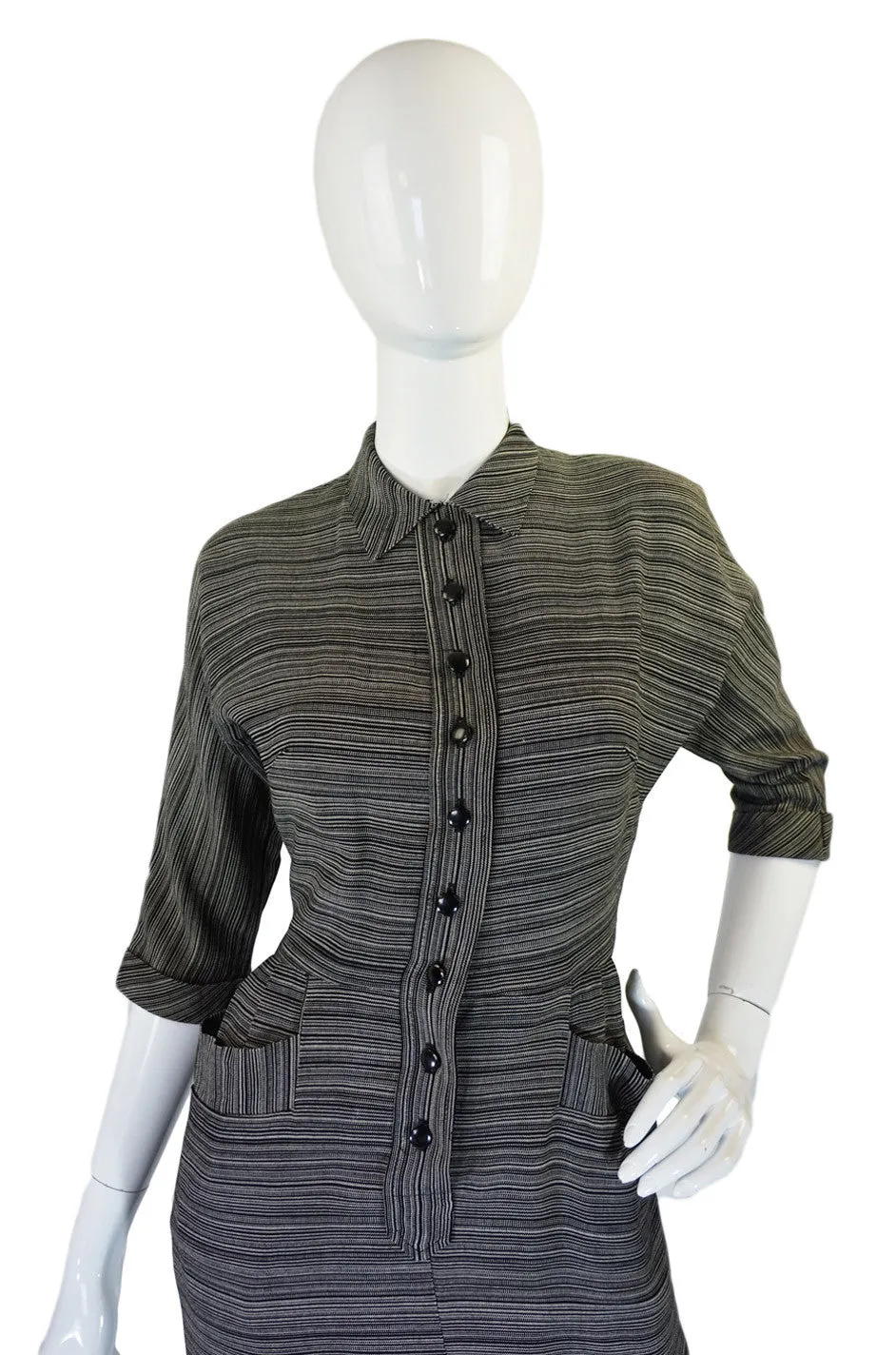 1940s Grey Secretary Day Swing Dress