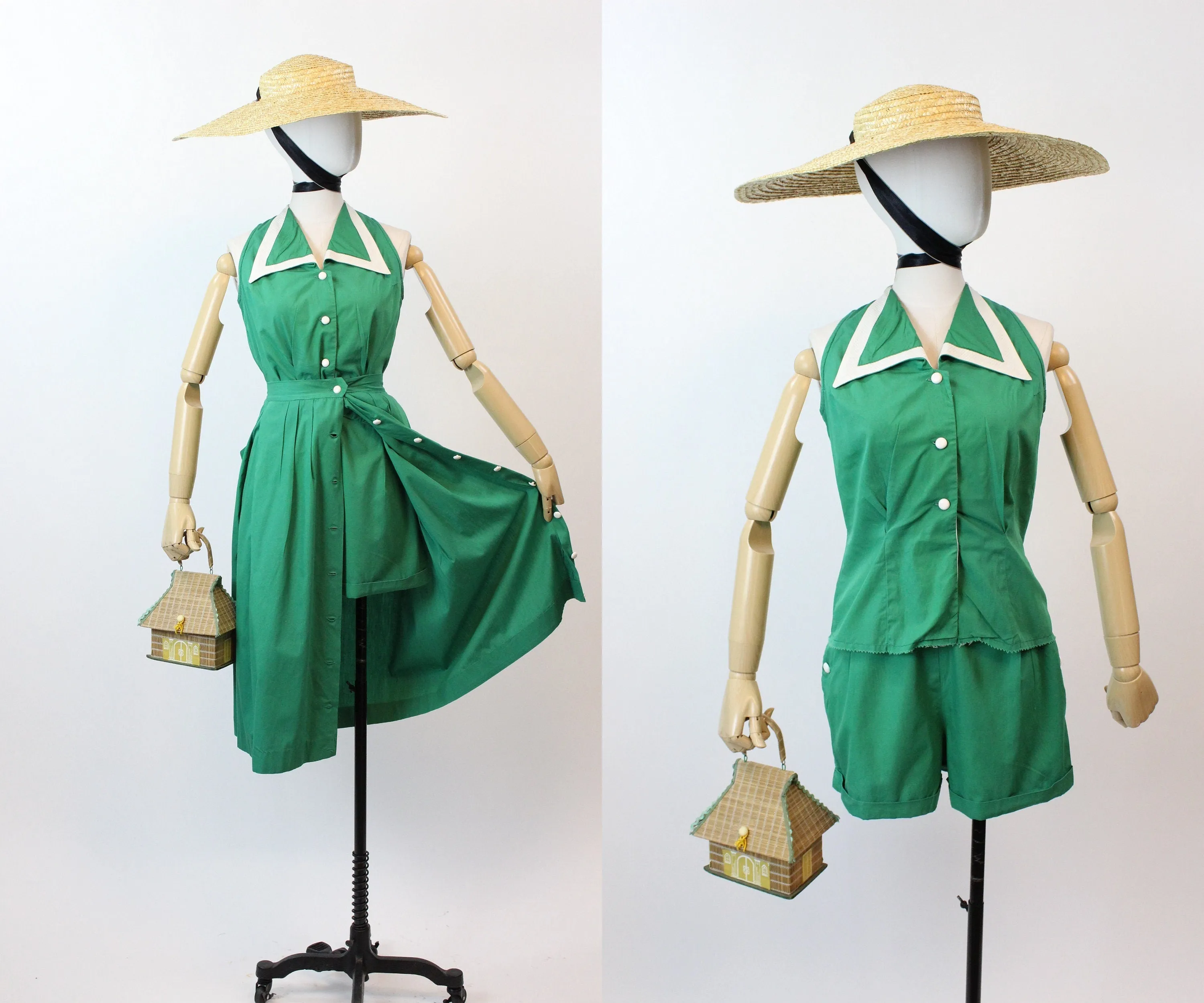 1950s 1951 BONNIE BAXTER RARE documented three piece shorts top skirt xs | new spring summer