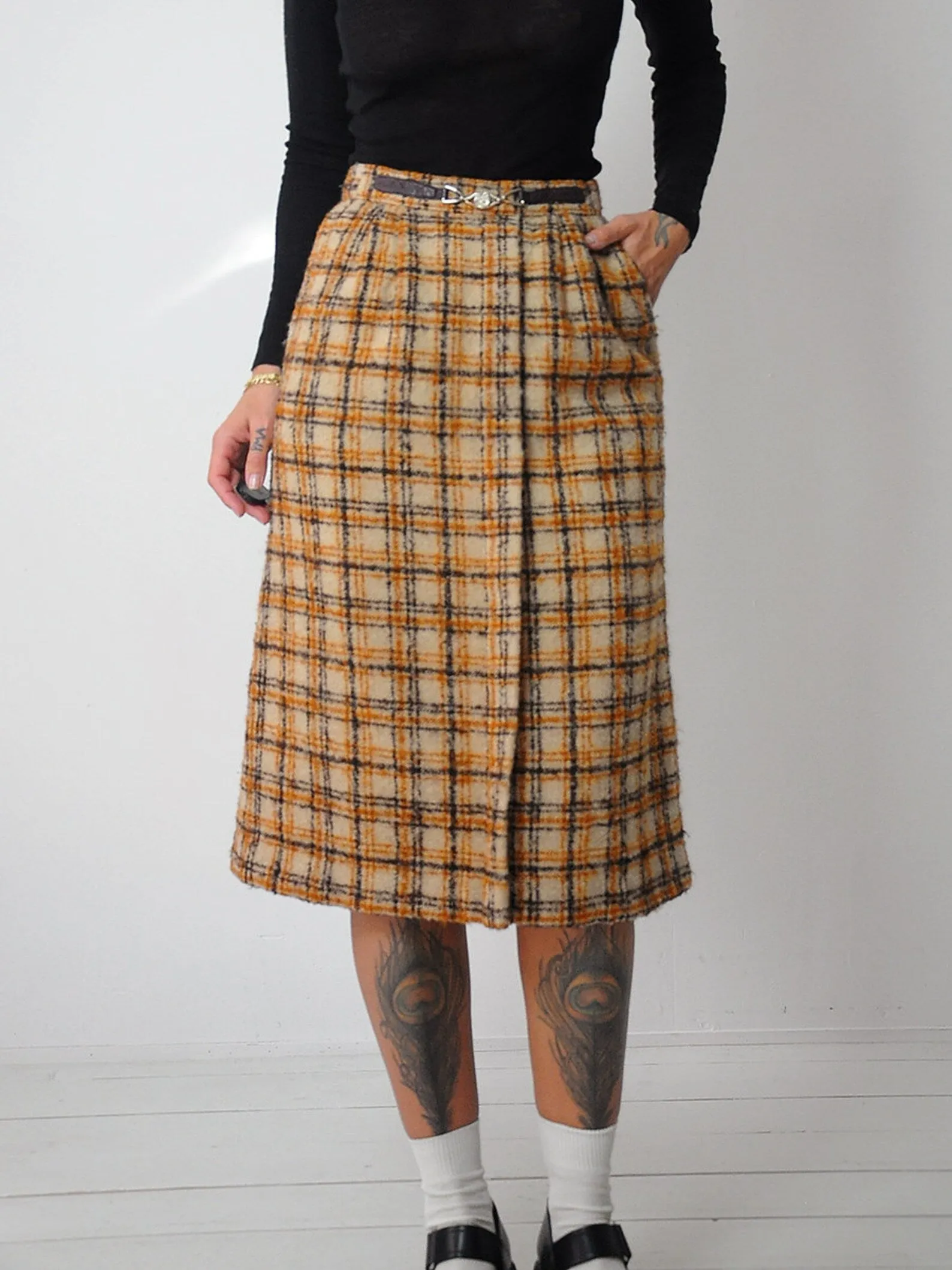 1970's Celine Wool Plaid Skirt