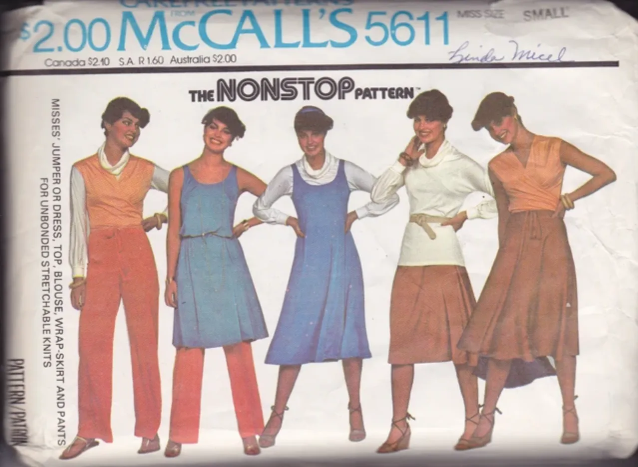 1970's McCall's "Non-Stop" Dress, Wrap Top, Wrap Skirt and Pants Pattern - Bust 31.5" - No. 5611