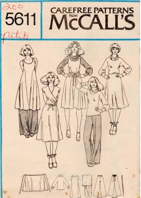 1970's McCall's "Non-Stop" Dress, Wrap Top, Wrap Skirt and Pants Pattern - Bust 31.5" - No. 5611