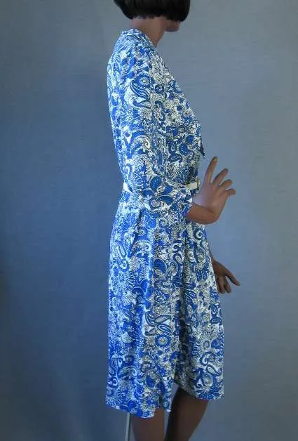 50s Dress Nylon Jersey Print Rhinestone Buttons 60s Vintage Women's L/XL VFG Lane Bryant