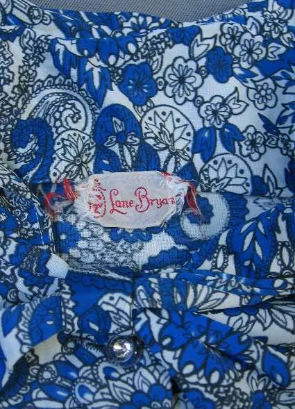 50s Dress Nylon Jersey Print Rhinestone Buttons 60s Vintage Women's L/XL VFG Lane Bryant