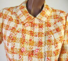 60s Women's Skirt Suit Outfit Vintage Jacket Mod Sunshine Plaid Small to Medium VFG