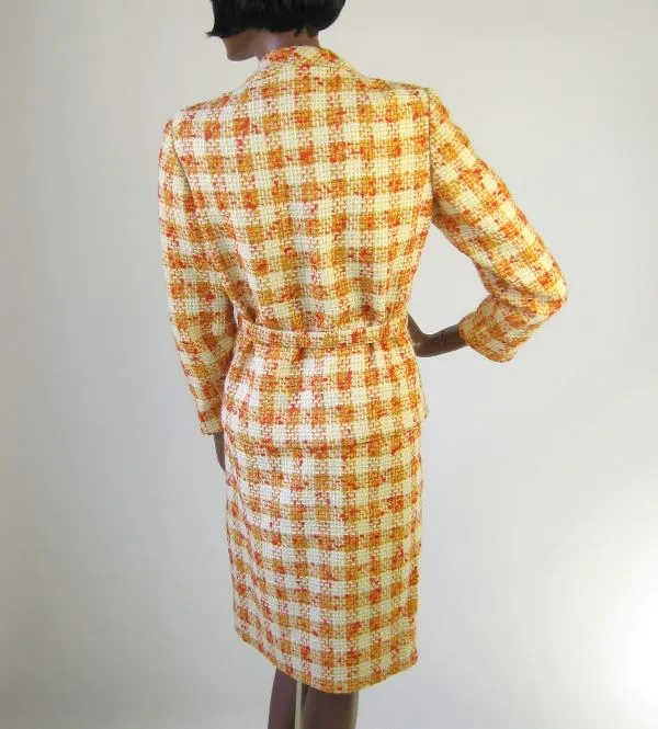 60s Women's Skirt Suit Outfit Vintage Jacket Mod Sunshine Plaid Small to Medium VFG