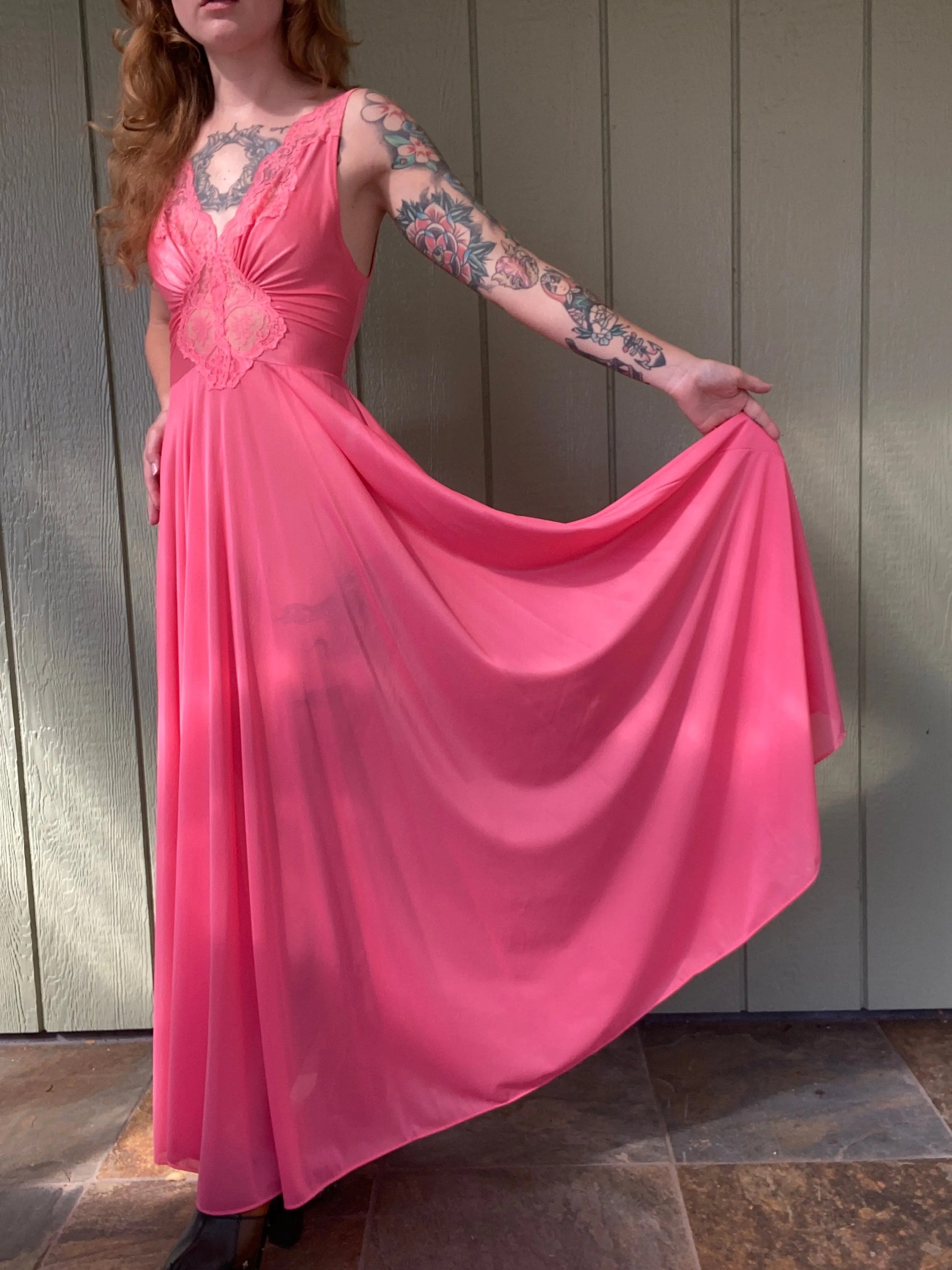 70s/80s pink Olga gown 9687