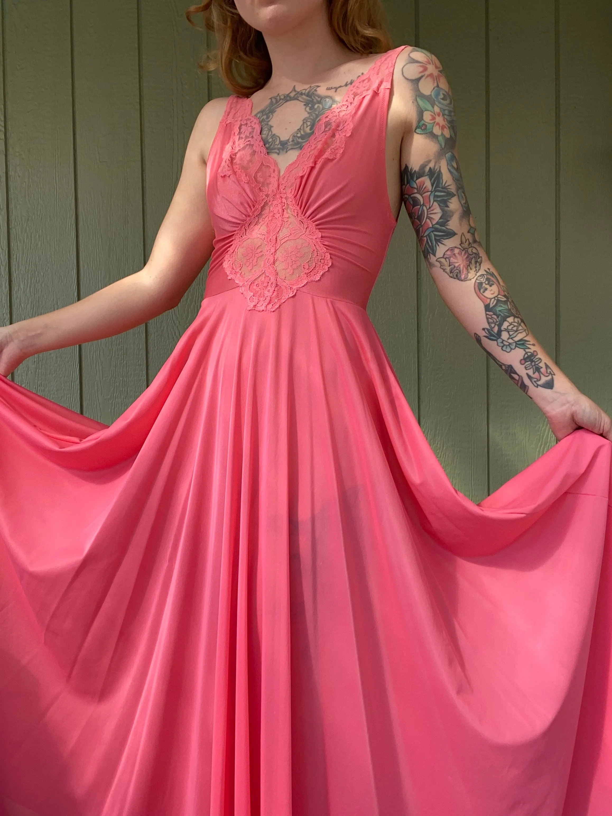 70s/80s pink Olga gown 9687