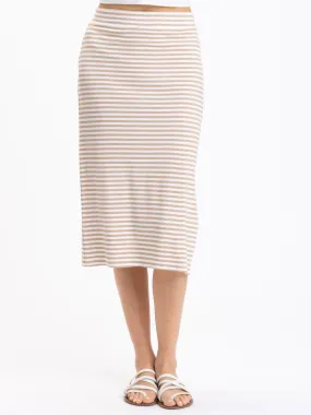 Adella Stripe Feather Rib Side-Slit Midi Skirt