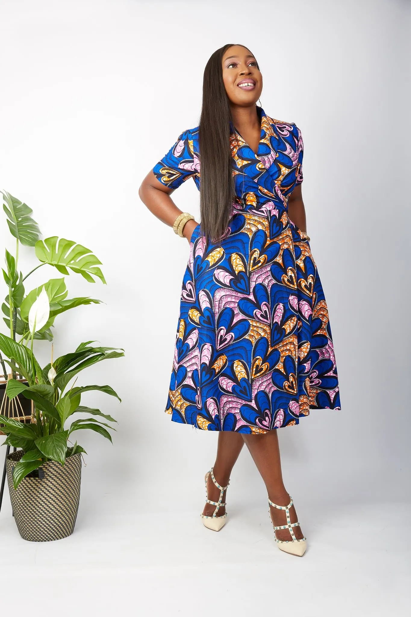 African Print Wrap Midi Dress - Hawa