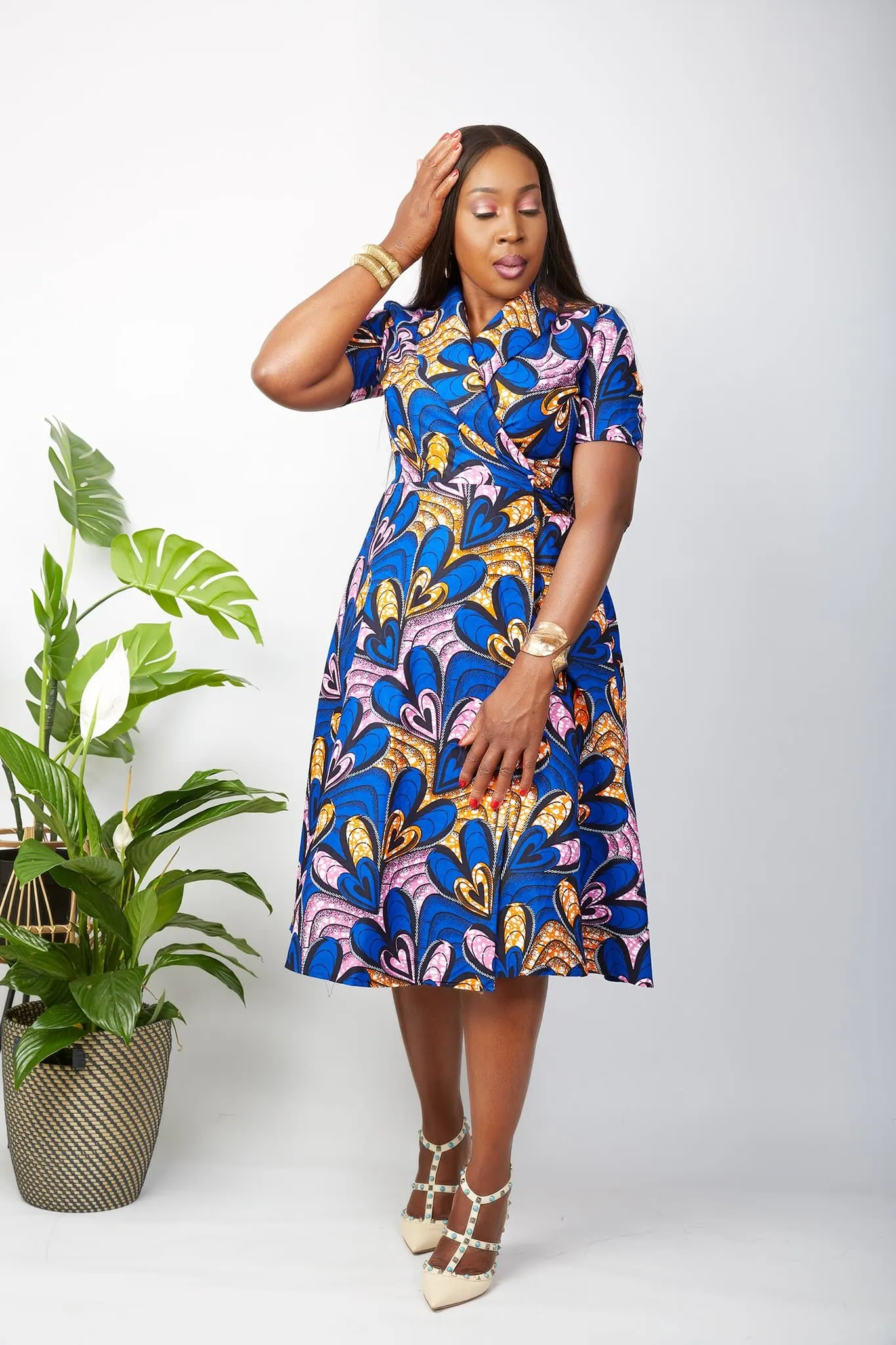 African Print Wrap Midi Dress - Hawa