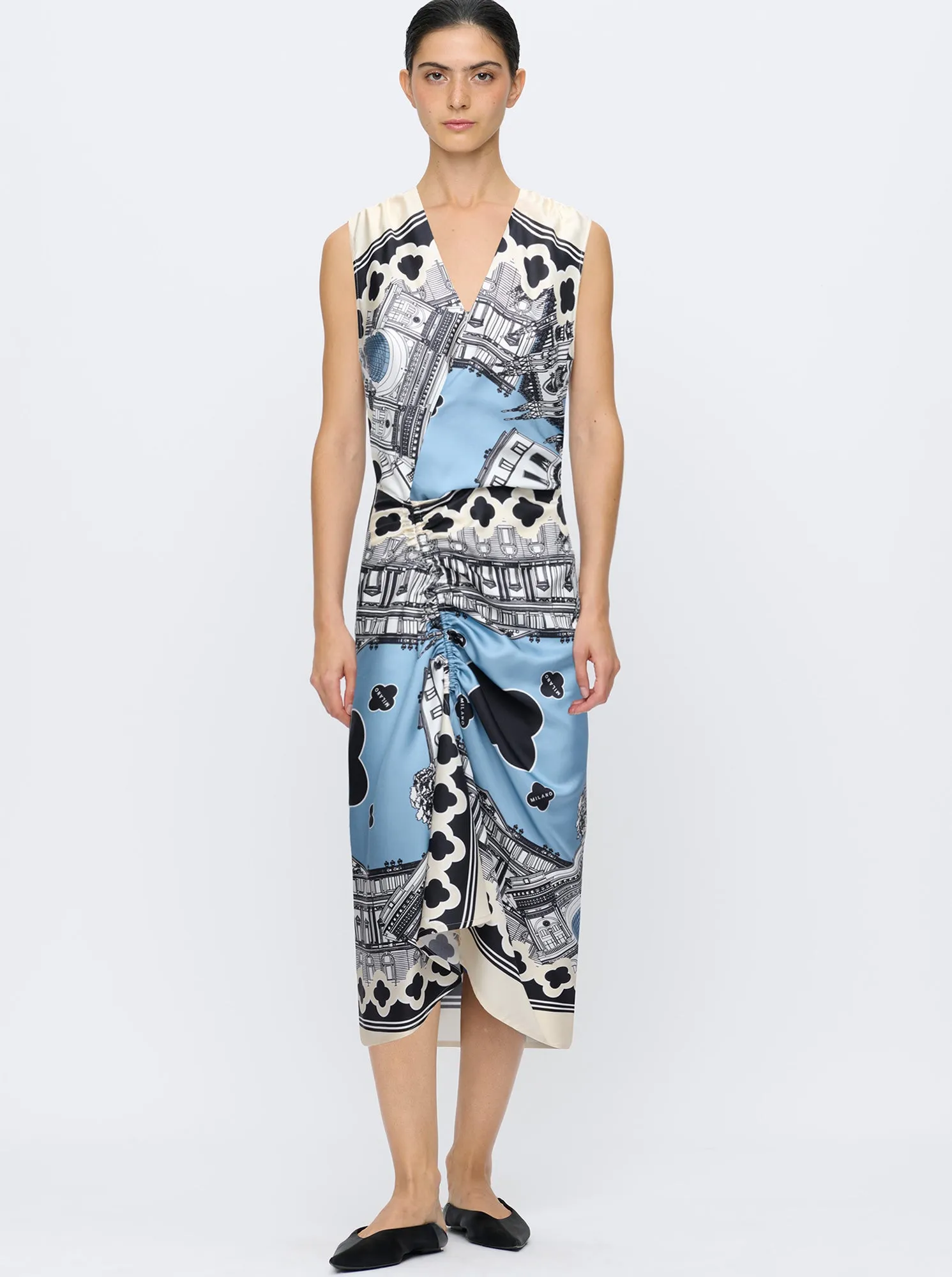 AGNES Silk Milano print wrap dress Black/white