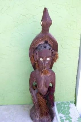 Aibom Meri Bridal Statue Hand carved Rare Human hair Japandai New Guinea 32A0