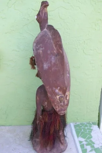 Aibom Meri Bridal Statue Hand carved Rare Human hair Japandai New Guinea 32A0