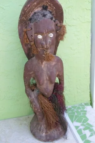 Aibom Meri Bridal Statue Hand carved Rare Human hair Japandai New Guinea 32A0