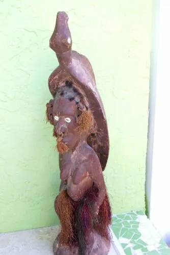 Aibom Meri Bridal Statue Hand carved Rare Human hair Japandai New Guinea 32A0