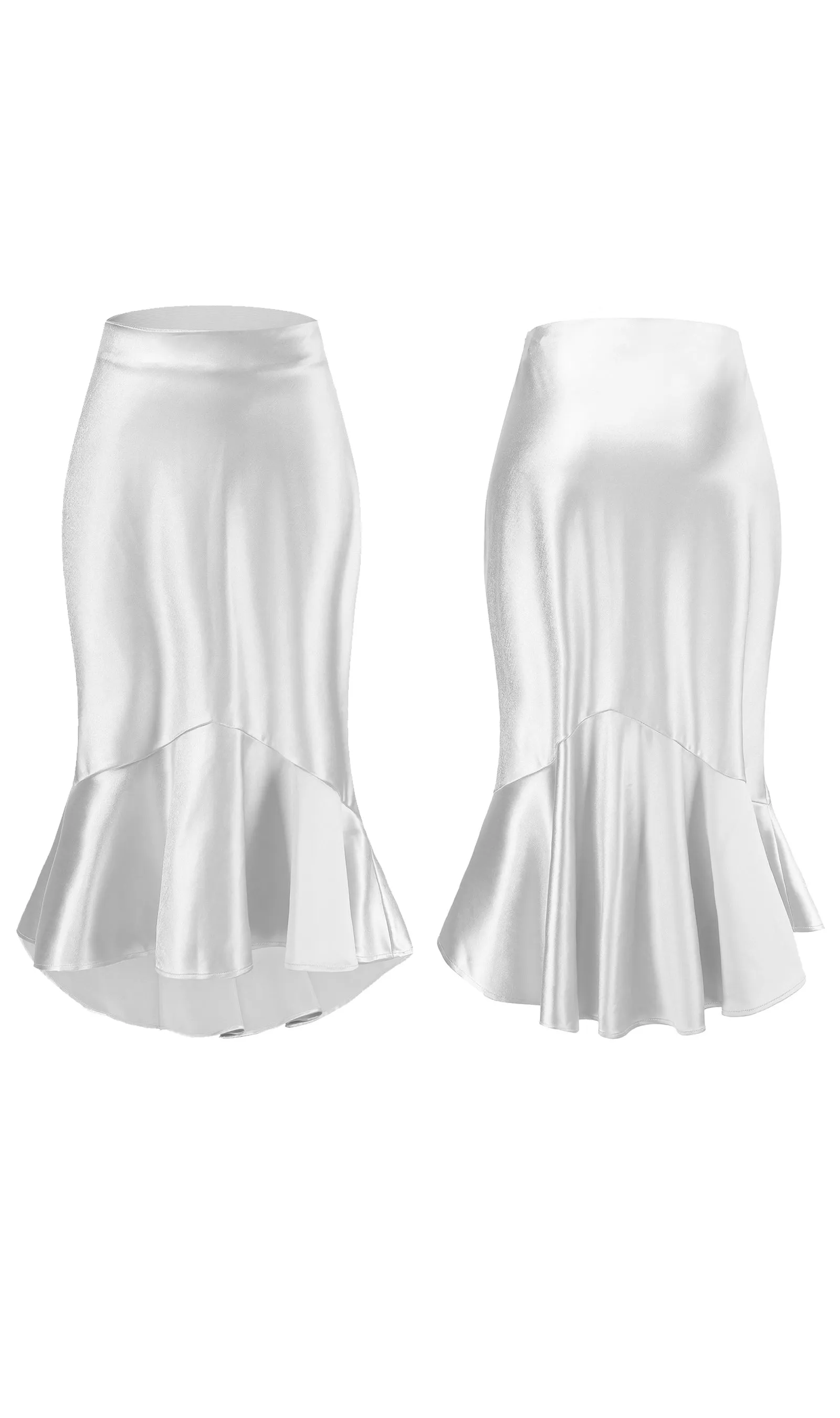 ALCEA ROSEA Women High Waist Satin Skirt Fishtail Silky Skirts Bodycon Stretchy Mermaid Pencil Midi Skirt White