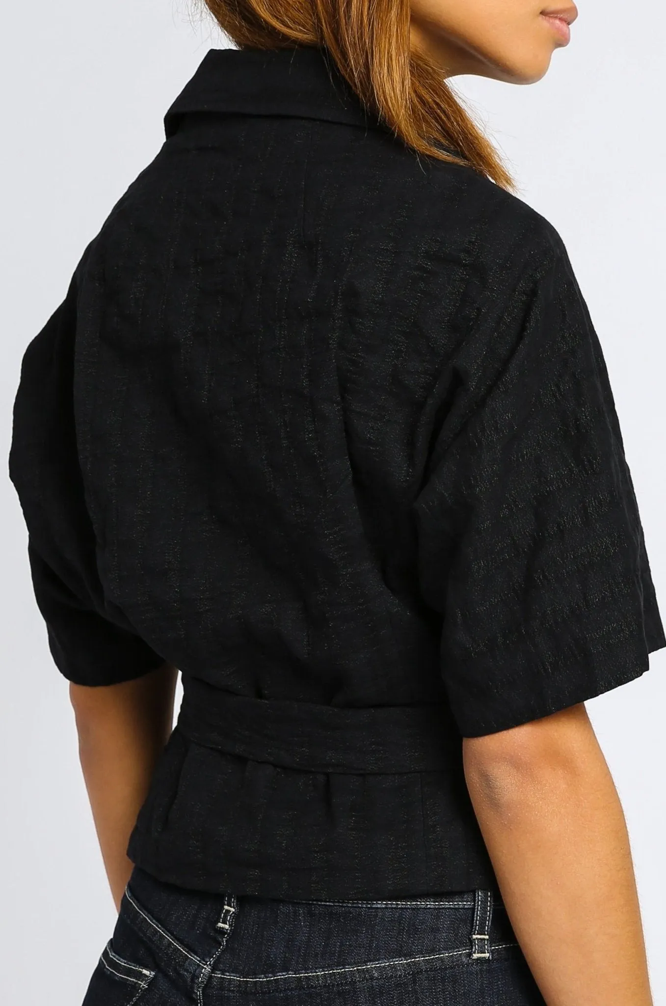 AMBRE CROPPED SHORT SLEEVE JACKET IN ITALIAN JACQUARD