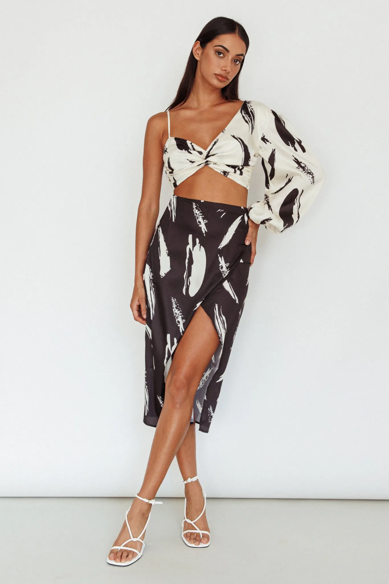 Amina Split Midi Skirt Printed Black