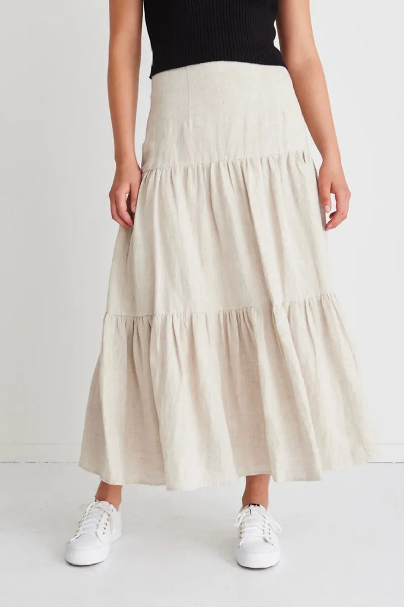 Among The Brave - Blazing Sand Tiered Linen Midi Skirt