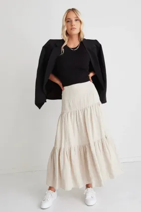 Among The Brave - Blazing Sand Tiered Linen Midi Skirt