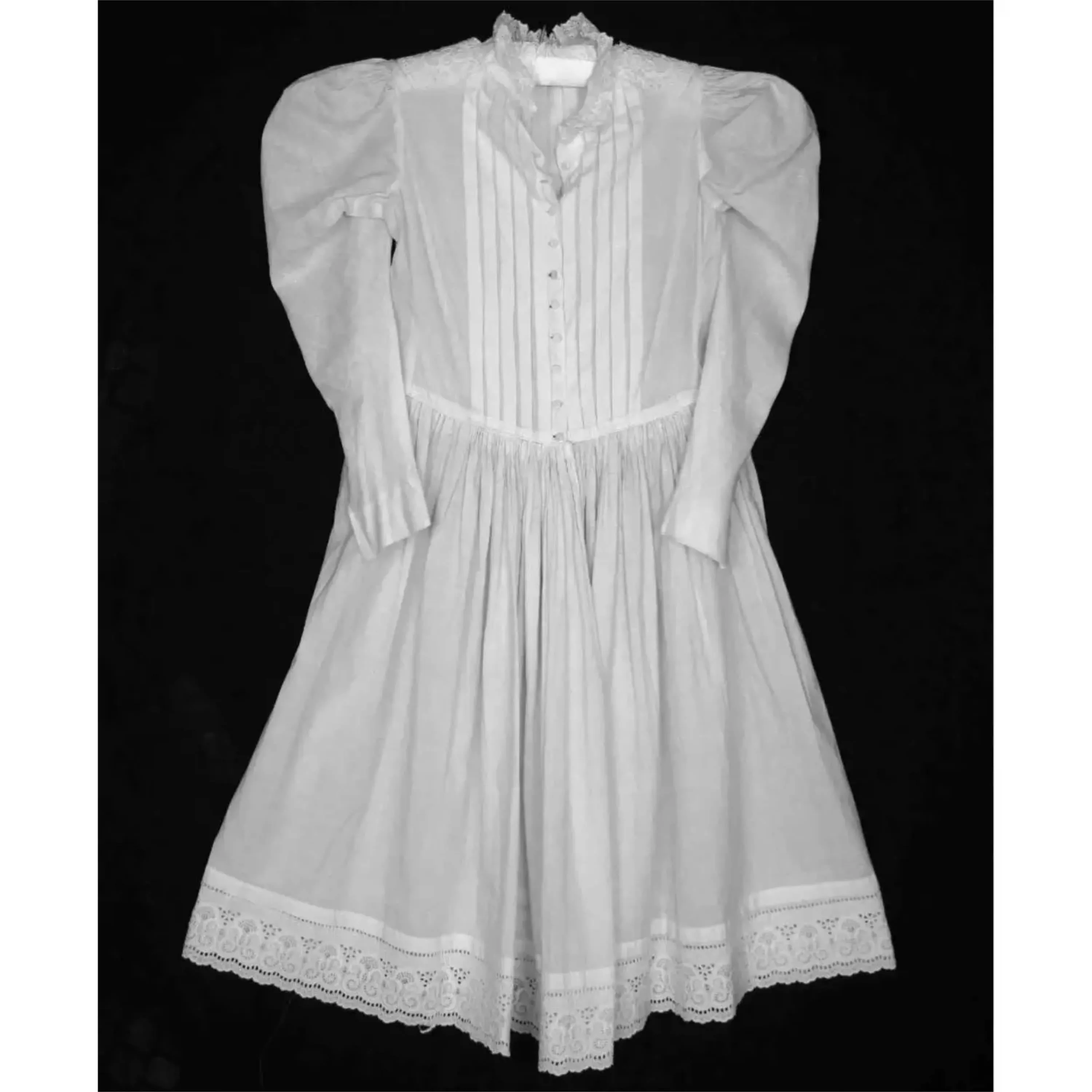 Antique Victorian Young Girls Cotton Embroidered Dress 1890s