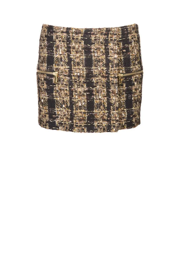 Balmain Mini Zip Tweed Skirt