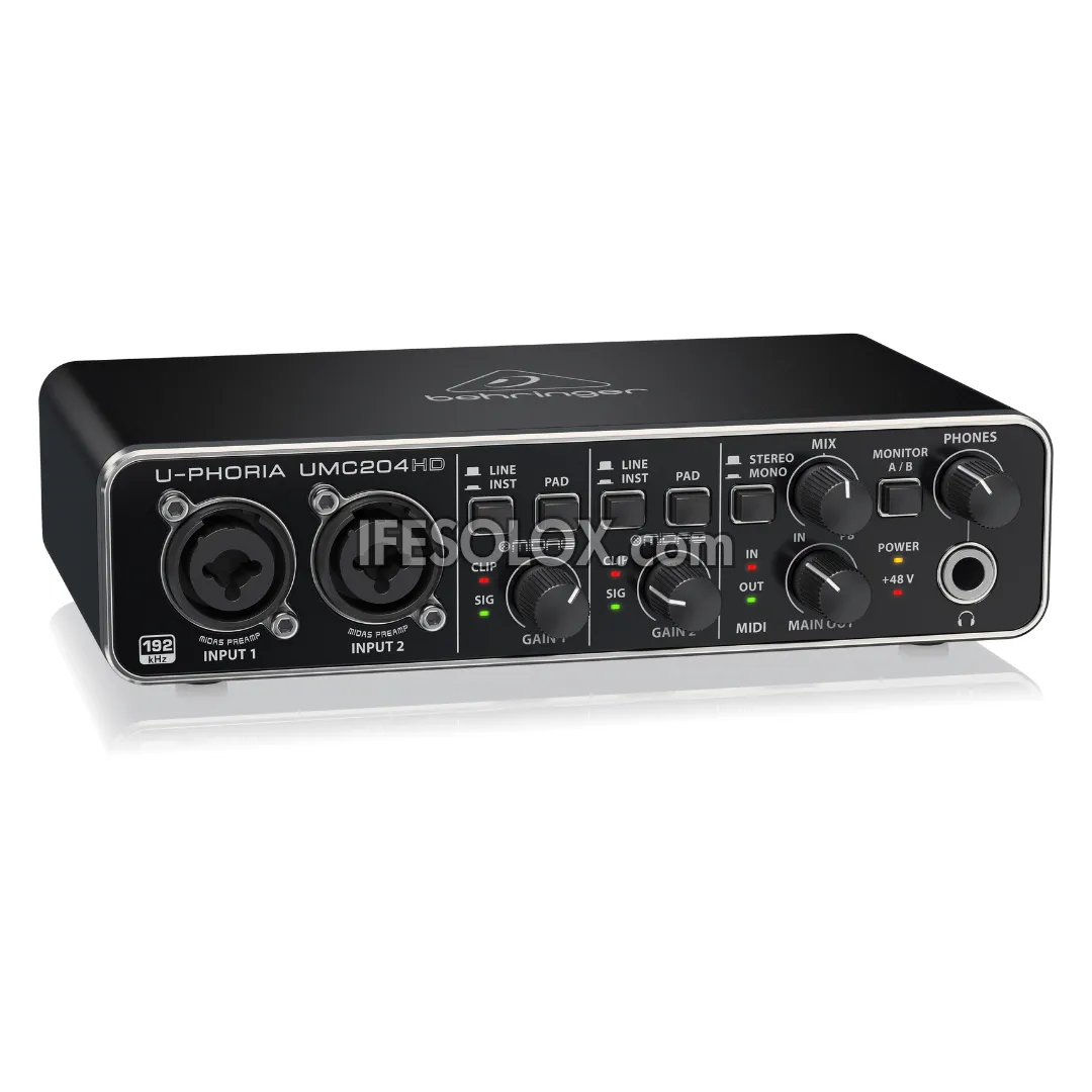 Behringer U-PHORIA UMC204HD 2x4 USB Audio/Midi Interface with Midas Mic Preamplifier - Brand New