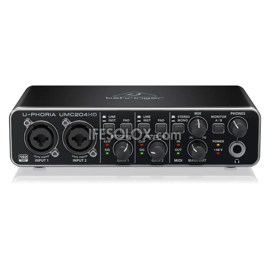 Behringer U-PHORIA UMC204HD 2x4 USB Audio/Midi Interface with Midas Mic Preamplifier - Brand New