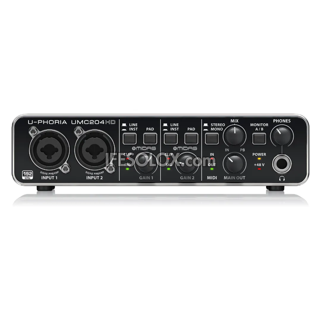 Behringer U-PHORIA UMC204HD 2x4 USB Audio/Midi Interface with Midas Mic Preamplifier - Brand New