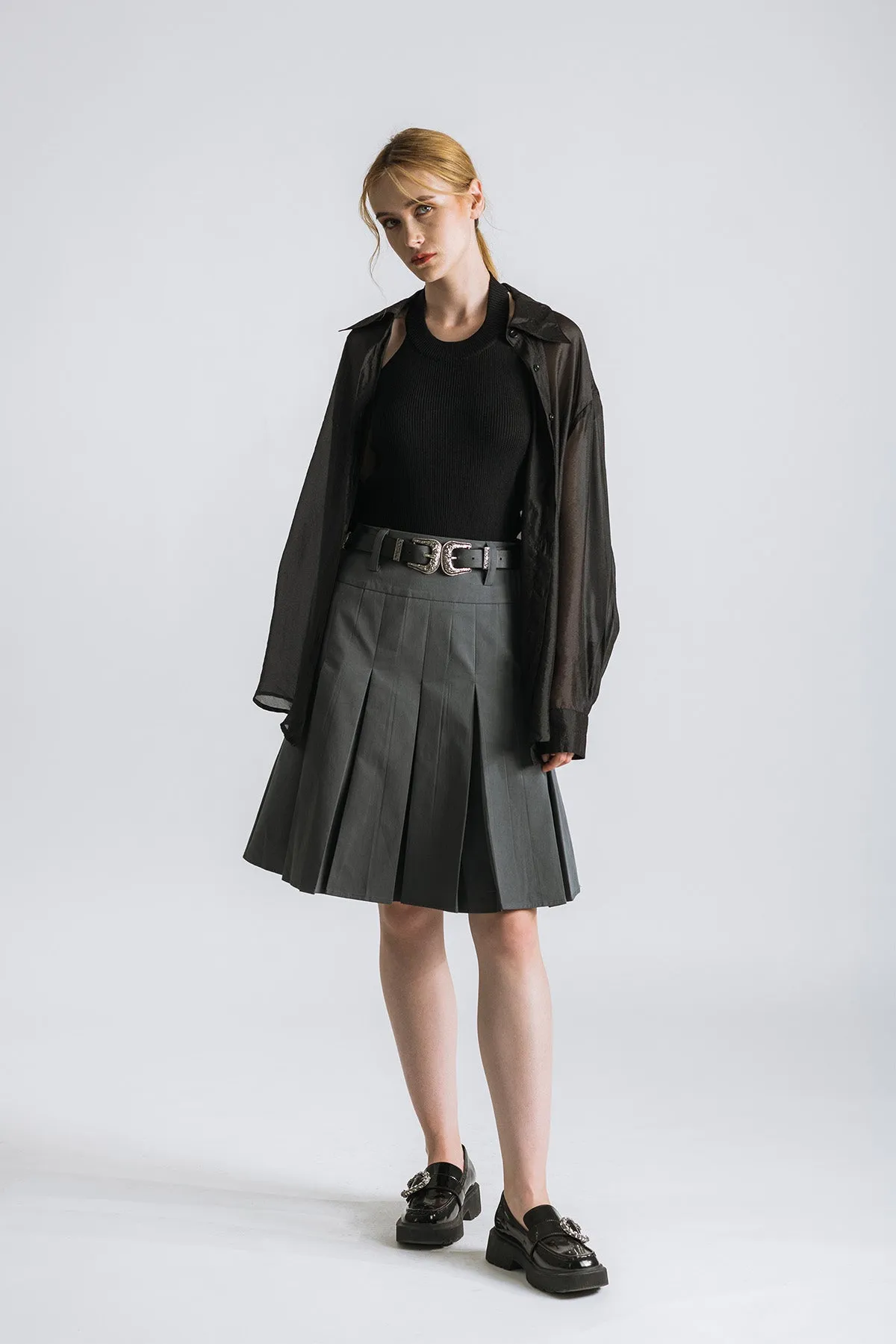 Beillone Belted Pleated Skirt