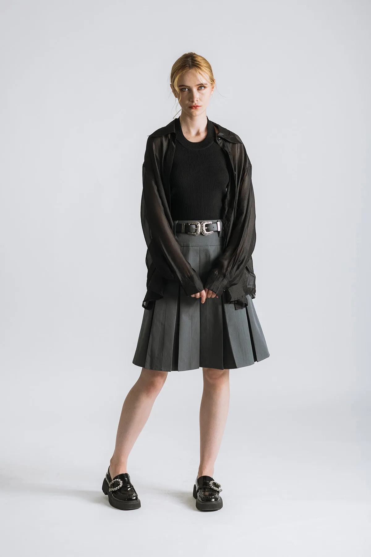 Beillone Belted Pleated Skirt