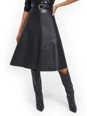 Belted Faux-Leather A-Line Skirt