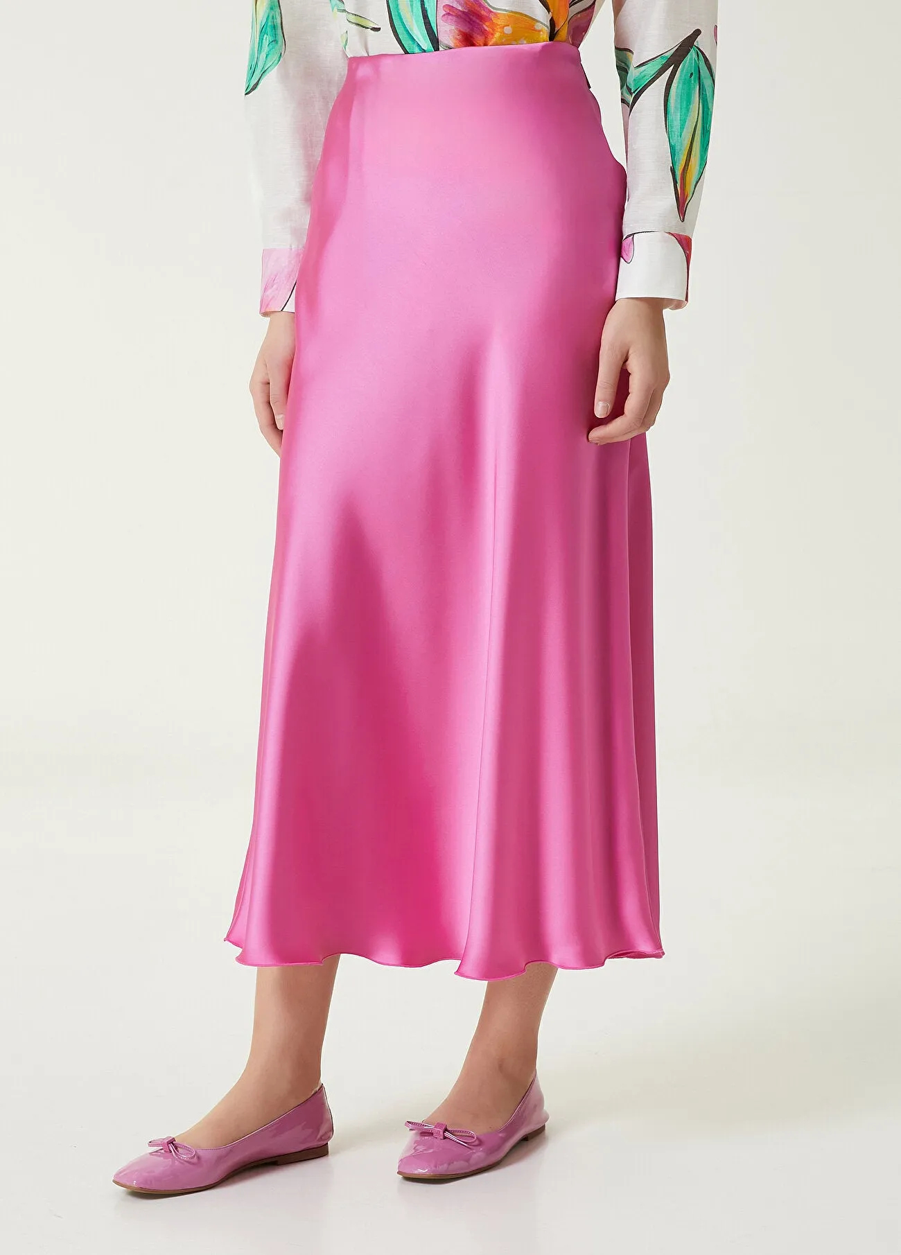 Beymen Club Midi A-Line Satin Skirt Fuchsia