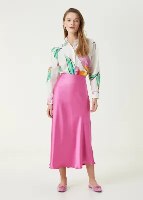 Beymen Club Midi A-Line Satin Skirt Fuchsia