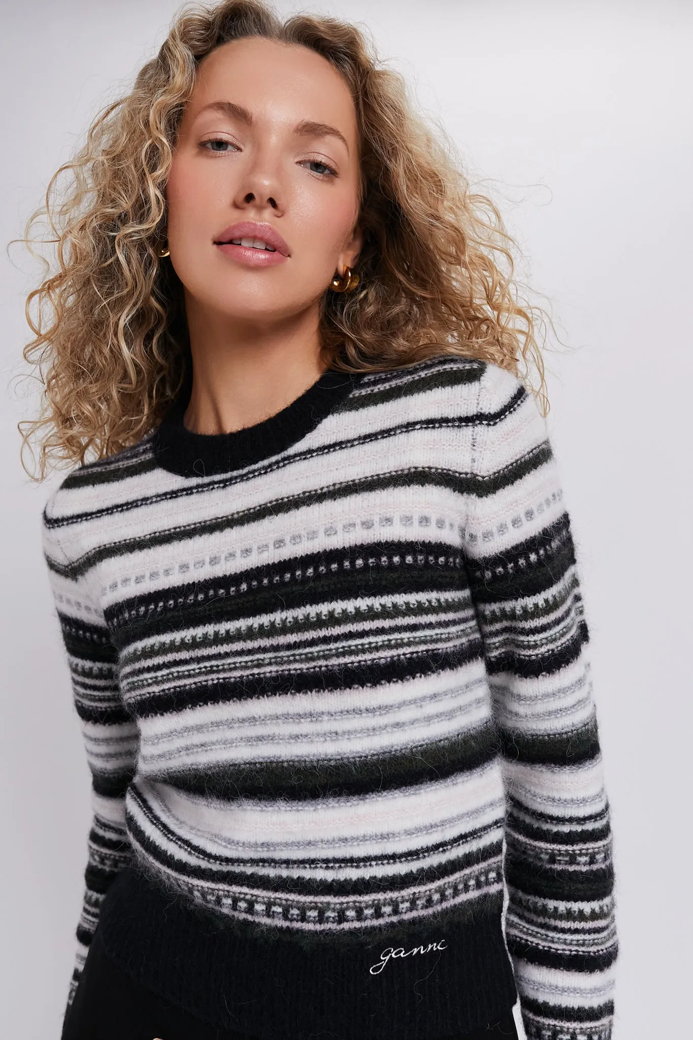 Black Soft Wool Stripe O-neck Sweater