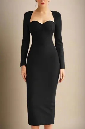 Blanche Long Sleeve Bandage Midi Dress - Classic Black