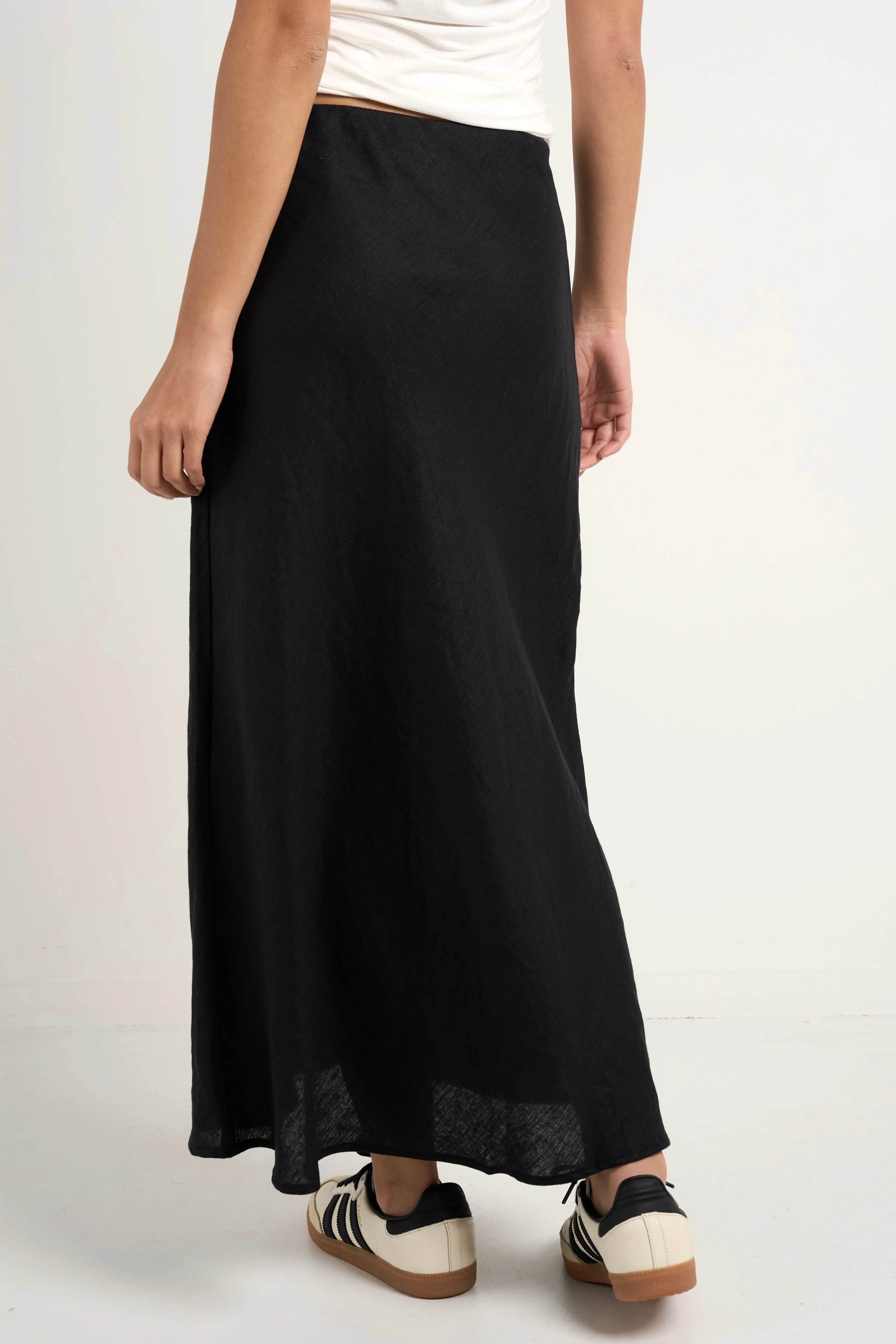 Bliss Black Linen Bias Midi Skirt