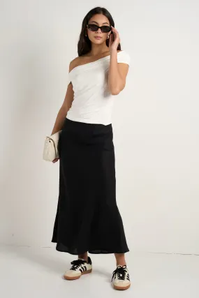 Bliss Black Linen Bias Midi Skirt