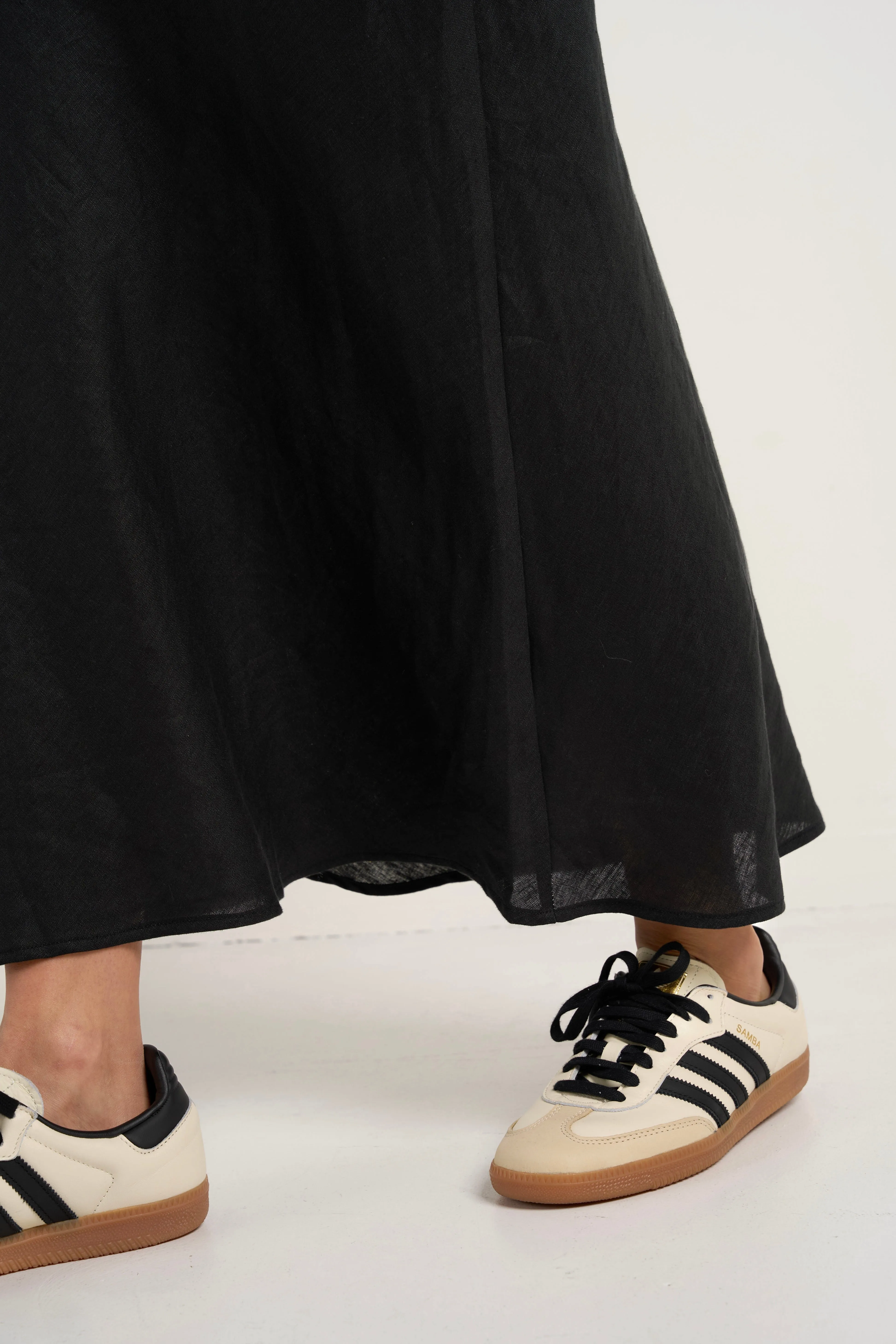 Bliss Black Linen Bias Midi Skirt