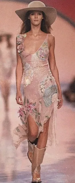 Blumarine - Editorial, Nude color Dress with Pink and Green Embellishments - IT 40