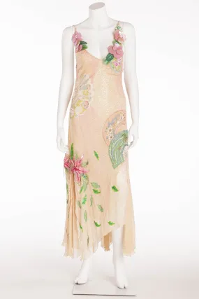 Blumarine - Editorial, Nude color Dress with Pink and Green Embellishments - IT 40