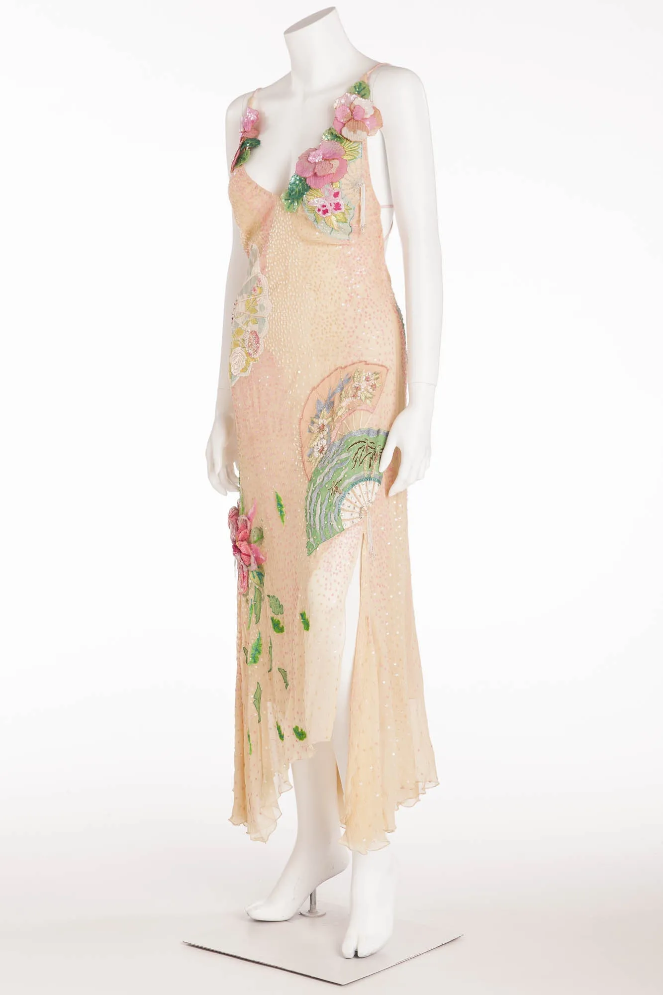 Blumarine - Editorial, Nude color Dress with Pink and Green Embellishments - IT 40