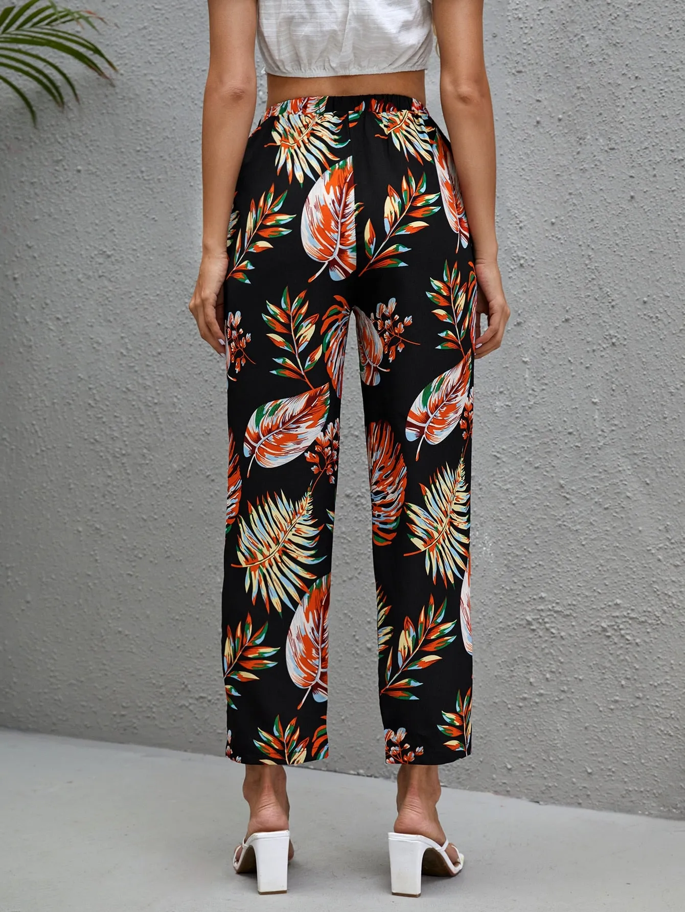 Boho Floral High Waist Cropped Women Pants