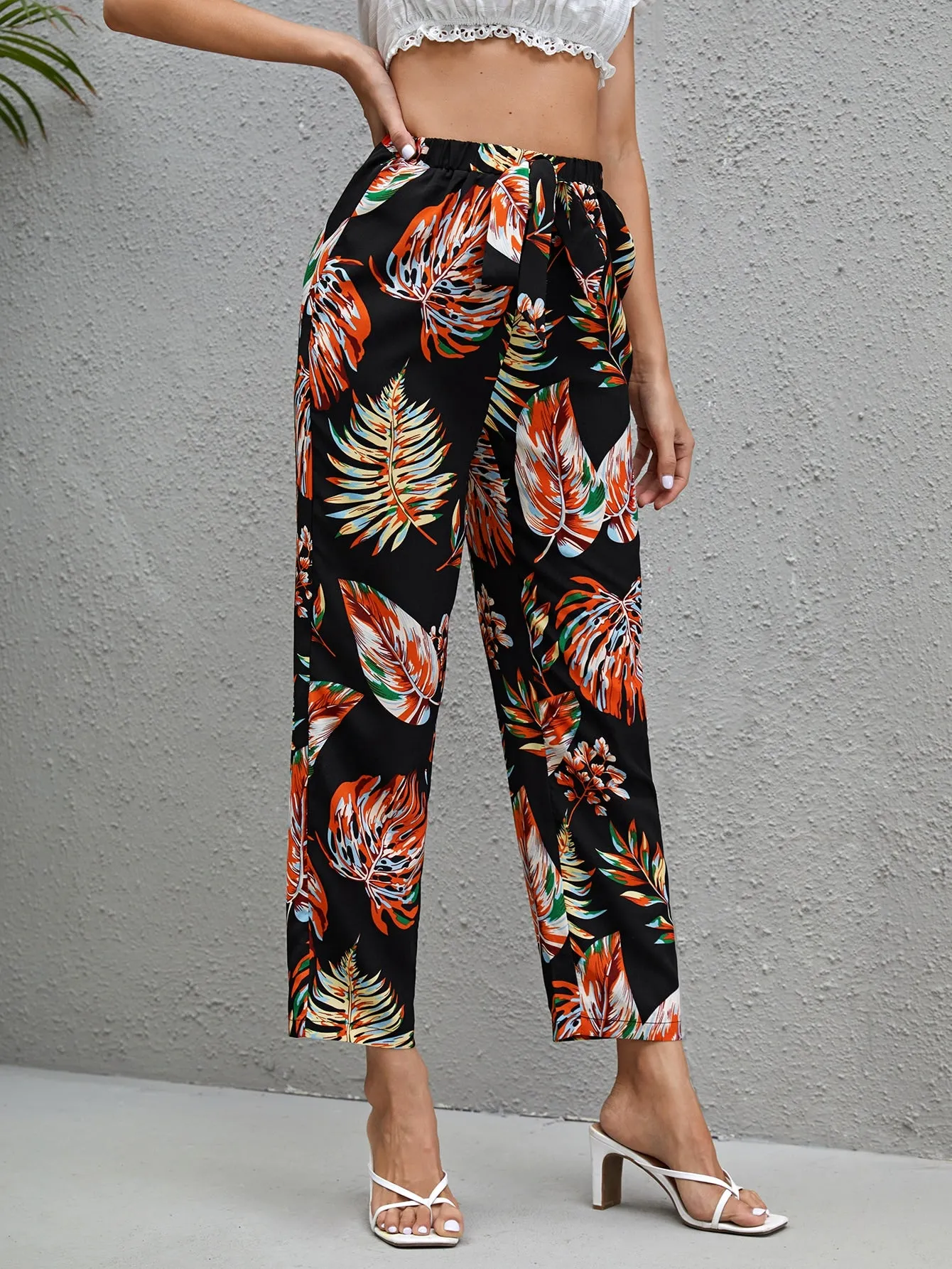 Boho Floral High Waist Cropped Women Pants